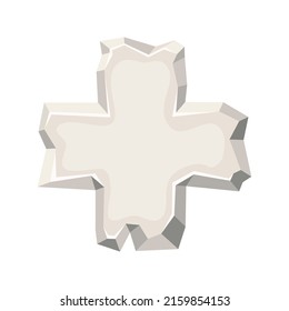  Stone sign board, isolated on white background. Gray cracked oval boulder panel, arrow, plus. Interface stone button, mobile app element. Vector cartoon illustration. 