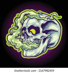 Stone skull with smoke weed vector illustrations for your work logo, merchandise t-shirt, stickers and label designs, poster, greeting cards advertising business company or brands