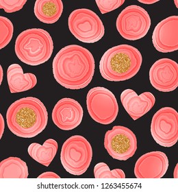 Stone slice trendy colar orange color. Vector illustration Seamless pattern isolated on black background.