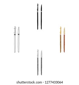 Stone spears icon in cartoon style isolated on white background. Stone age symbol stock vector illustration.
