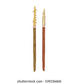 Stone spears icon in cartoon style isolated on white background. Stone age symbol stock vector illustration.