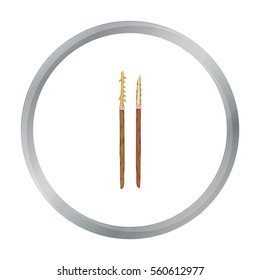 Stone spears icon in cartoon style isolated on white background. Stone age symbol stock vector illustration.