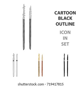 Stone spears icon in cartoon style isolated on white background. Stone age symbol stock vector illustration.