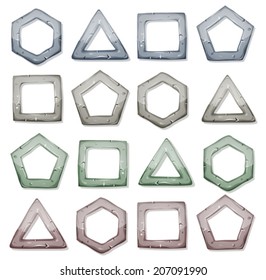 Stone Squares, Triangles And Other Shapes Set/ Illustration of a set of funny cartoon design stone and rock icons, squares, polygon, triangle and other geometric shapes and frames for ui game