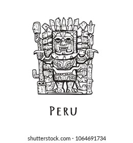 Stone statue of Peru. Vector illustration of a tourist attraction. The symbol of Peru is sketch.