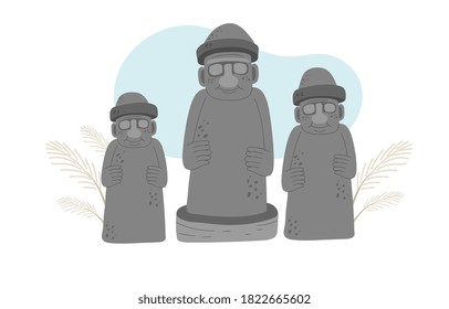 Stone statues from Jeju island. Colored cartoon vector illustration