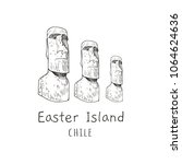 Stone statues of Moai (statue, idol) Chile, Easter Island. Vector illustration  tourist attraction. Latin American travel symbol.