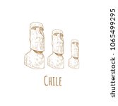 Stone statues of Moai (statue, idol) Chile, Easter Island. Vector illustration  tourist attraction. Latin American travel symbol.