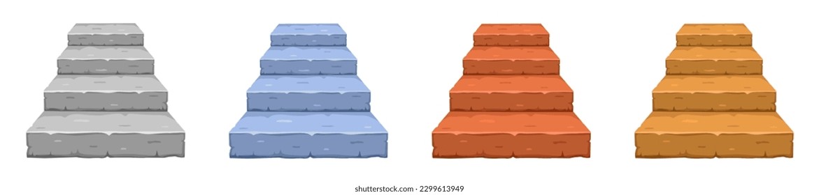 Stone steps. Set of cartoon stairs. Vector