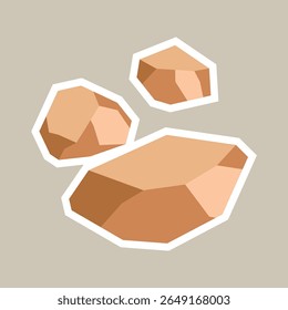 Adesivo de pedra com uma paleta de cores plana terroso quente no estilo recorte