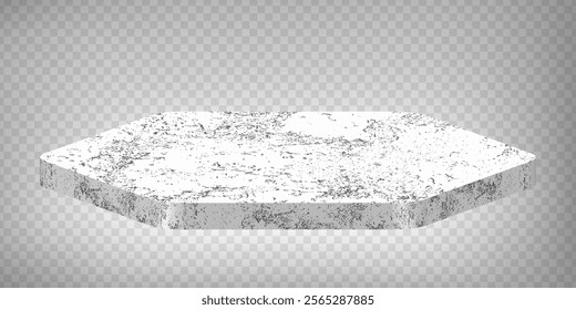 Stone table perspective view, stone surface of desk, top made of white timber board isolated on transparent background. Hexagonal  Tabletop interior design element, Realistic 3d vector. EPS 10