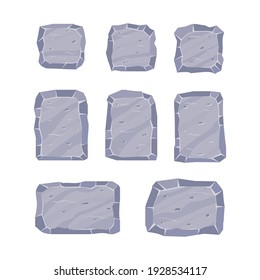Banner de tableta de piedra establece la ilustración vectorial de color gris en una caricatura de estilo plano aislado en fondo blanco.