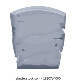 Steintablette, Tafel, strukturierter Cartoon-Rahmen mit geknackten Elementen einzeln auf weißem Hintergrund. Solid graues Schild quadratische Form für ui Schnittstelle, Web-Banner, Design-Element.