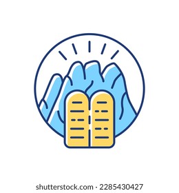 Stone Tablets RGB color icon. Receiving Ten Commandments at Mount Sinai. Testimony Tablets. Hebrew Bible. Divine revelation in Jewish history. Prophet Moses. Isolated vector illustration