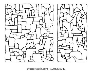 stone texture isolated drawing. wall relief.