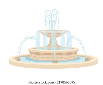 Stone three level fountain street decoration architecture vector illustration isolated on white background