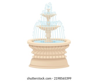 Stone three level fountain street decoration architecture vector illustration isolated on white background