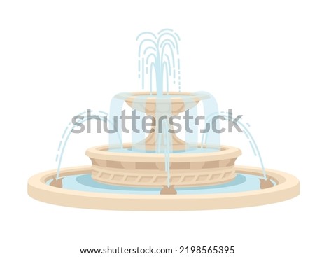 Stone three level fountain street decoration architecture vector illustration isolated on white background