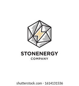 Stone with thunder illustration symbol.Energy logo design vector template