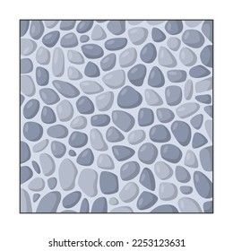 Stone tiles texture for city pavement. Illustration of cobblestone road with mosaic cobble flagstone blocks. Top view of pave pattern on white. Sidewalk concept