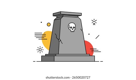 A lápide de pedra com motivo de crânio e formas abstratas representando uma atmosfera escura e misteriosa