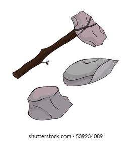Stone tools icon in cartoon style isolated on white background. Stone age symbol stock vector illustration.