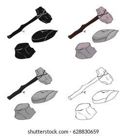 Stone tools icon in cartoon style isolated on white background. Stone age symbol stock vector illustration.