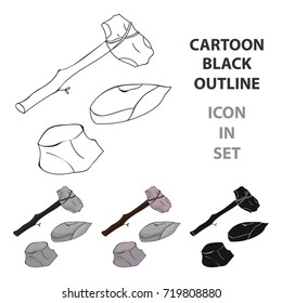 Stone tools icon in cartoon style isolated on white background. Stone age symbol stock vector illustration.