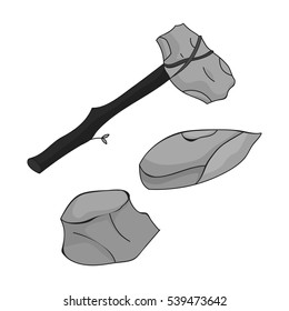 Stone tools icon in monochrome style isolated on white background. Stone age symbol stock vector illustration.