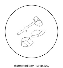 Stone tools icon in outline style isolated on white background. Stone age symbol stock vector illustration.