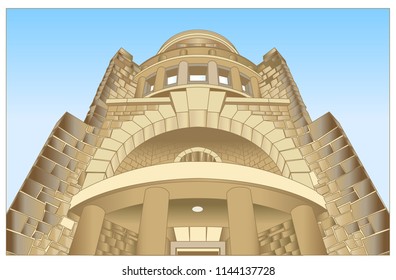Stone Tower with tersa, rooms built to commemorate a prominent statesman.
