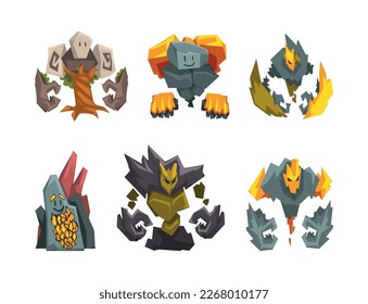 Stone and Tree Fantastic Elemental Creature Vector Set