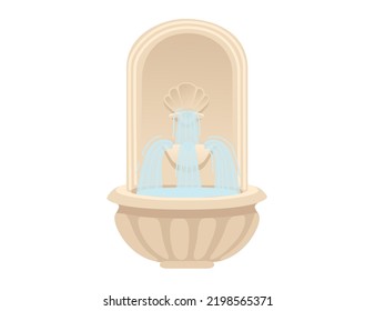 Stone two level fountain street decoration architecture vector illustration isolated on white background