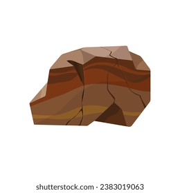 Stone, type of natural resources. Clay rock, mineral with layered surface, ragged shape. Cracked marl, rough fossil. Geology, mineralogy flat isolated vector illustration on white background