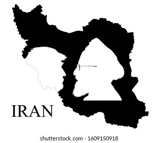 Stone / United Kingdom - January 6 2020: Donald Trump vs. Hassan Rouhani. Silhouette of presidents placed on the shape of Iran. Conceptual vector illustration.