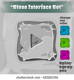 Stone User Interface Element 01. UI and UX Element. Eps 10. 
Game, cartoon style button. Play button; Player Interface.