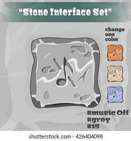 Stone User Interface Element 15. UI and UX Element. Eps 10. 
Game, cartoon style button. Music Off Button. Player Interface.