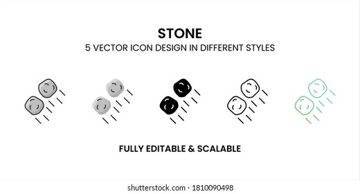 Icono de vector de piedra en contorno de color, plano, glifo, línea y gradiente