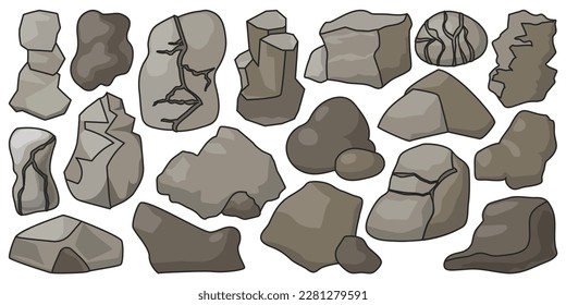 Stone vector illustration on white background. Vector color set icon rock. Isolated color set icon stone.