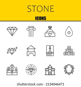 stone vector line icons set. diamond, column and engagement ring Icons. Thin line design. Modern outline graphic elements, simple stroke symbols stock illustration