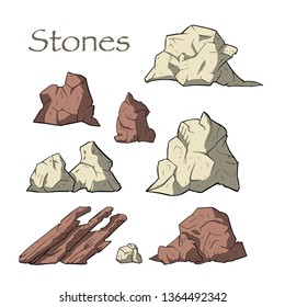Stone vector set. Mineral icon cillection. Mountain osolated elements.