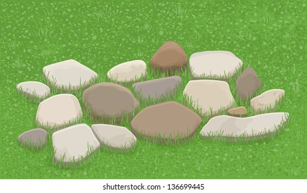 Stone walkway in the grass, illustration