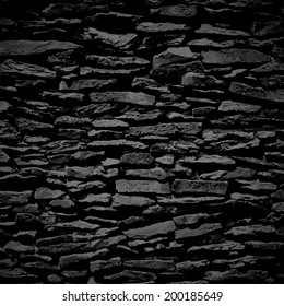 Stone wall, black relief texture with shadow, vector background illustration