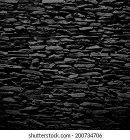 Stone wall, black relief texture with shadow, vector background illustration