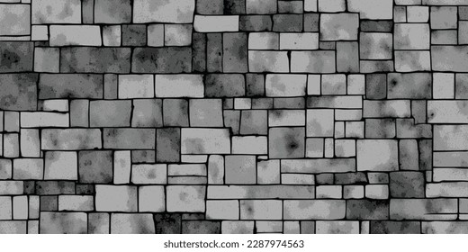 Stone wall, black and white background, vector design