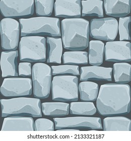 Stone wall from bricks, rock, game background in cartoon style, seamless textured surface. Ui game asset, road or floor material