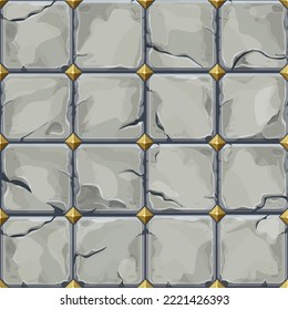 Stone wall from bricks, rock, game background in cartoon style, seamless textured surface. Ui game asset, road or floor material