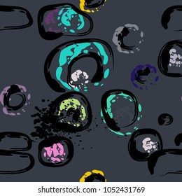 Stone wall. circle dabs, smear smudges and stains. Splash brush strokes daubs, watercolor blots and blotches. Abstract vector brush hand drawn background.