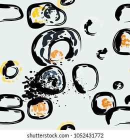 Stone wall. circle dabs, smear smudges and stains. Splash brush strokes daubs, watercolor blots and blotches. Abstract vector brush hand drawn background.