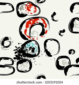 Stone wall.  circle dabs, smear smudges and stains. Splash brush strokes daubs, watercolor blots and blotches. Abstract vector brush hand drawn background.